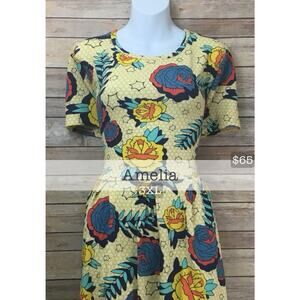 NWT LuLaRoe Amelia dress 3XL 3X 24 26 fit & flare floral flower comic book roses